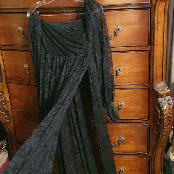 Ladies Black Lace Off Shoulder Split Side Maxi Dress sz Small - Picture 4 of 6